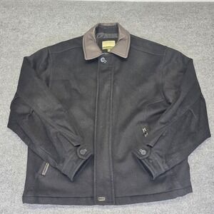 Cabelas Outfitter Series Wool Cashmere Blend Bomber Jacket Mens Size Med Leather